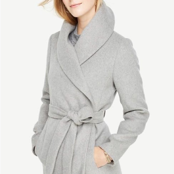 Ann Taylor Jackets & Blazers - Ann Taylor Light Gray Wrap Coat with Shawl Collar